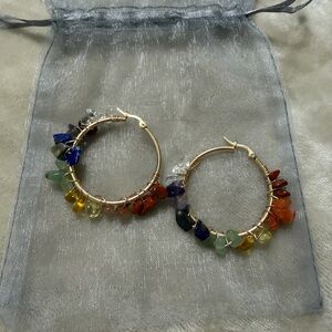 Bohemian Colorful Gemstone Hoop Earrings